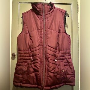 Kc Collections Vintage Faux Fur Lined Quilted Women's Reversible Vest. Burgundy